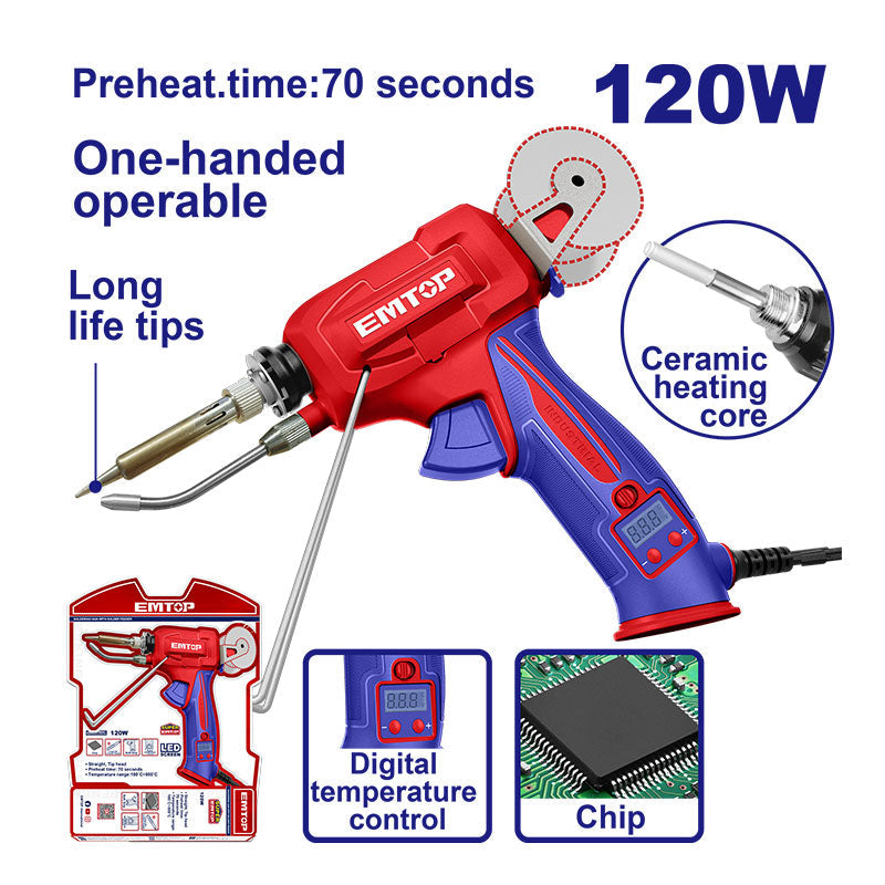 CAUTIN TIPO PISTOLA 120W. ALIMENTADOR DE ESTAÑO, DISPLAY DIGITAL Y CONTROL DE TEMPERATURA. EMTOP, ULESL360732