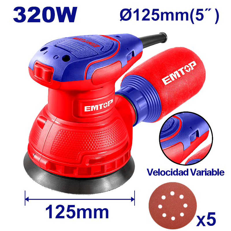 Lijadora roto orbital de 5 plgs 320 watts Emtop ULFSR23206