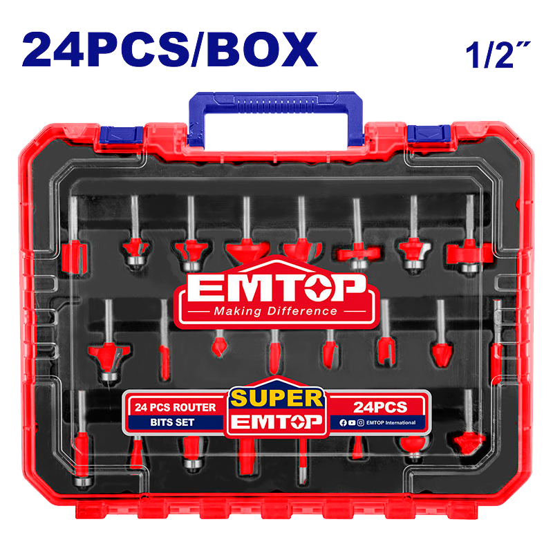 Cuchillas para router raíz 1/2 plg 24 piezas Emtop ULRRT24122