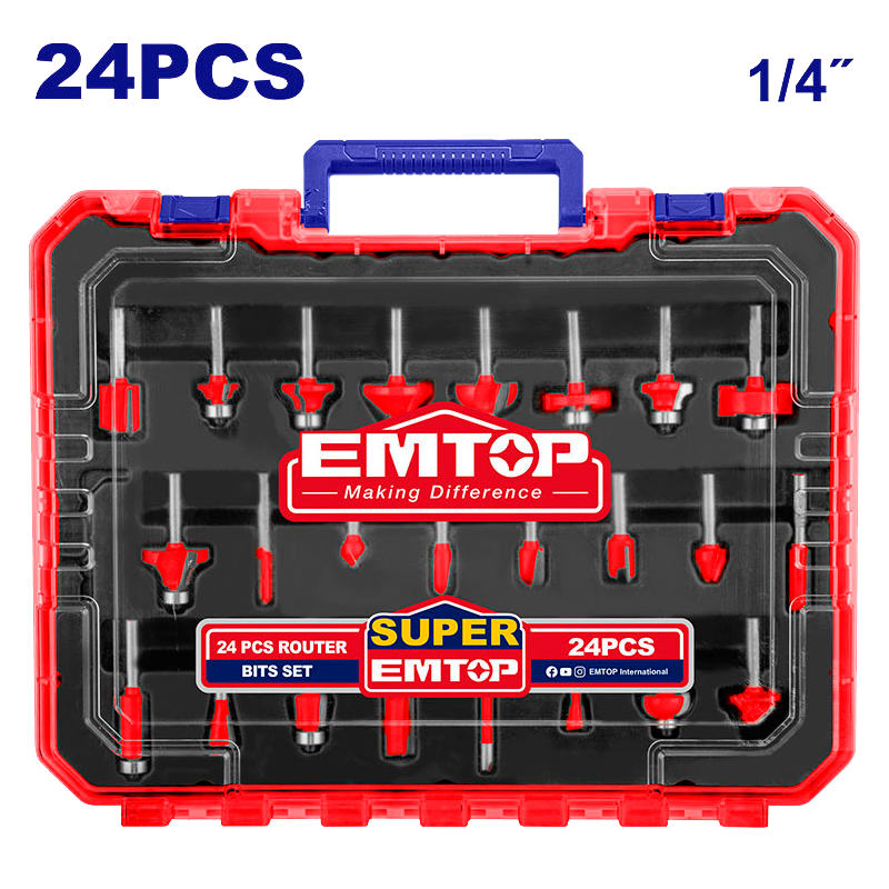 Cuchillas para router raíz 1/4 plg 24 piezas Emtop ULRRT24142
