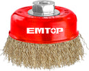 CEPILLO DE ALAMBRE RIZADO DE 3 PULGADAS, EJE 5/8 PLG, EMTOP