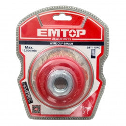 CEPILLO DE ALAMBRE RIZADO DE 3 PULGADAS, EJE 5/8 PLG, EMTOP, ULWCB10755