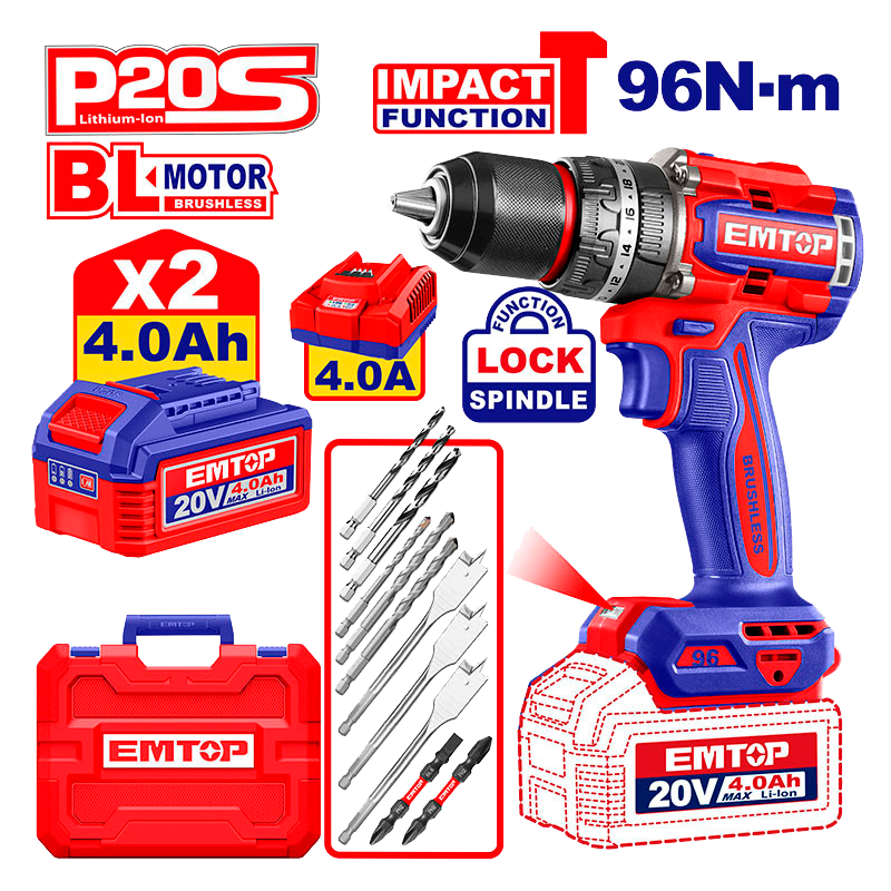 Barreno percutor inalámbrico 1/2 plg, Emtop, ULCIDL20968