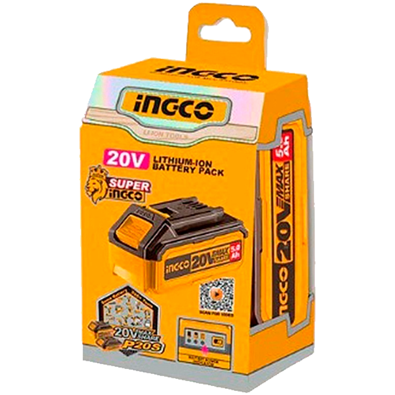 Batería de lithium de 5.0 amperios de 20 Voltios en marca INGCO, FBLI20031