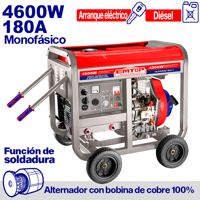 Soldador generador diesel de 4500 watts, Emtop, ULDGR4618011