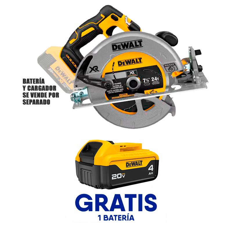 Sierra circular inalámbrica 7 1/4 plgs, 20 voltios, sin carbones, Dewalt, DCS570B