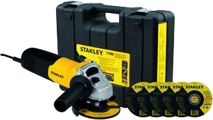 PULIDORA/ESMERILADORA, 4-1/2 PULG, CON 5 DISCOS Y CAJA PLASTICA, 710 WATTS. MARCA STANLEY