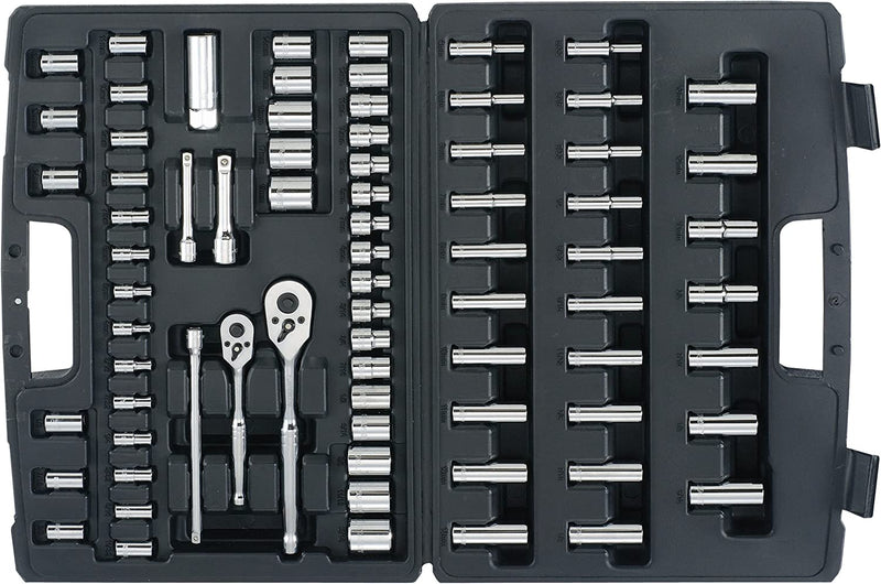Juego de herramientas mecánicas (copas, extensiones, ratchets), 75 piezas, Stanley, 96-010