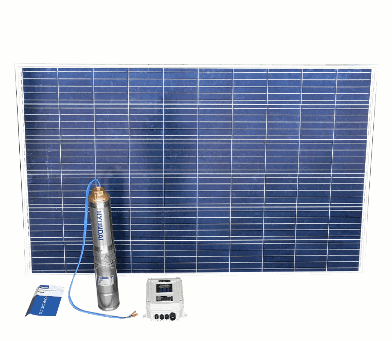 BOMBA DE AGUA SUMERGIBLE CON PANEL SOLAR, 1.25 PULGS, 1 HP, 4 PANELES SOLARES, ALTURA 70 MTS, HYUNDAI, SUN100X