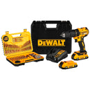BARRENO/TALADRO PERCUTOR INALAMBRICO, 20 VOLTIOS, DE 1/2 PULG, CON 100 ACCESORIOS, 2 BATERIAS Y CARGADOR. DEWALT