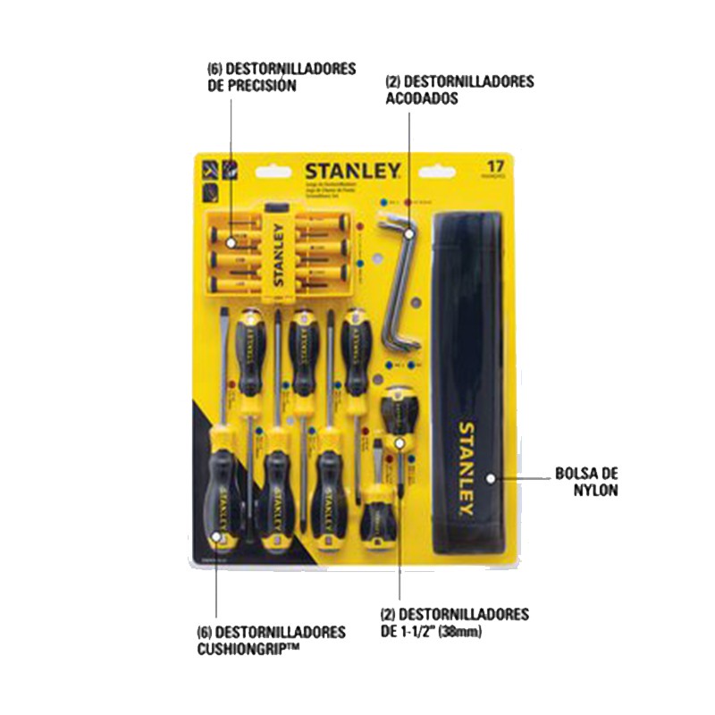 Juego de desarmadores y llaves allen, 40 piezas, Cushion Grip, Stanley, stmt65613-la, STMT65613-LA