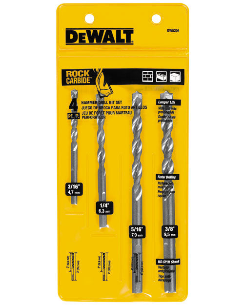 JUEGO DE BROCAS PARA CONCRETO, 4 PIEZAS, DEWALT, DW5204  Y