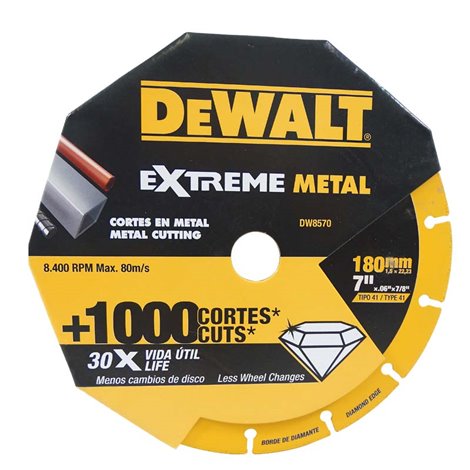 DISCO DE DIAMANTE SEGMENTADO PARA CORTAR METAL DE 7PULG X .06PULG X 7/8PULG, DW8570, DEWALT