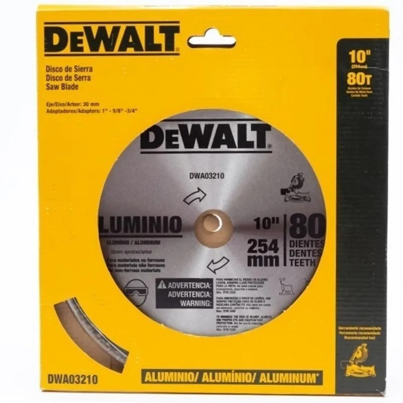 DISCO DE SIERRA PARA ALUMINIO DE 10PULG x 80 DIENTES DE TUGSTENO, DWA03210, DEWALT