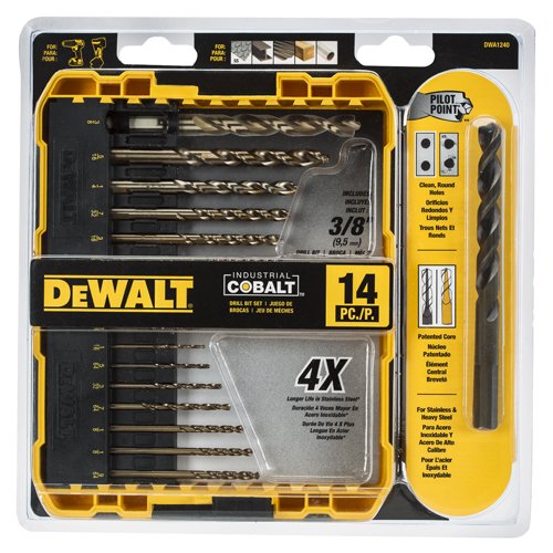 JUEGO DE BROCAS DE COBALTO PARA METAL Y MADERA, 14 PIEZAS, DWA1240, DEWALT