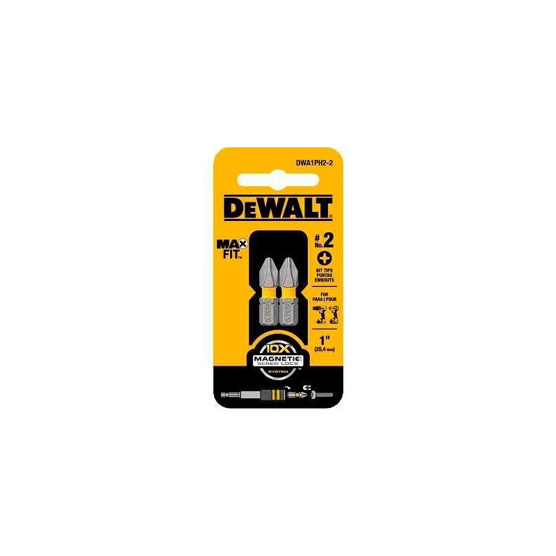Juego de puntas para atornillar Phillips No. 2 x 1 plg, 2 piezas, Tough grip, Dewalt, DWA1PH2-2L