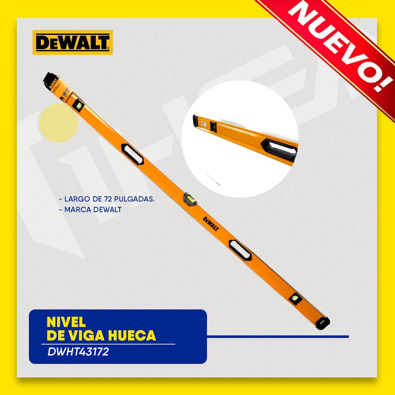 NIVEL DE VIGA HUECA, LARGO DE 72 PULGADAS. MARCA DEWALT