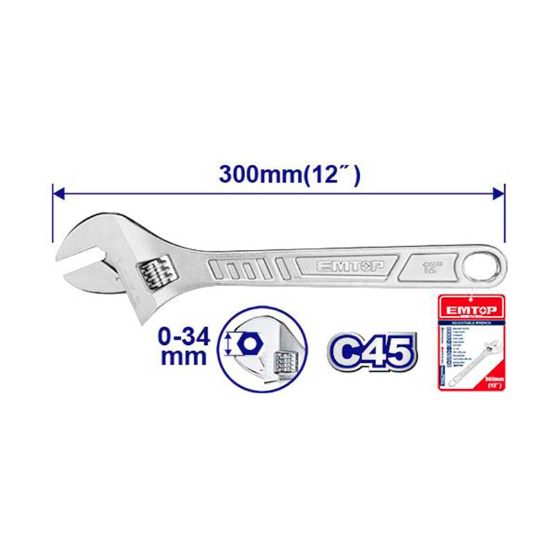 Llave ajustable de 12 pulgadas. Emtop, eawh131222