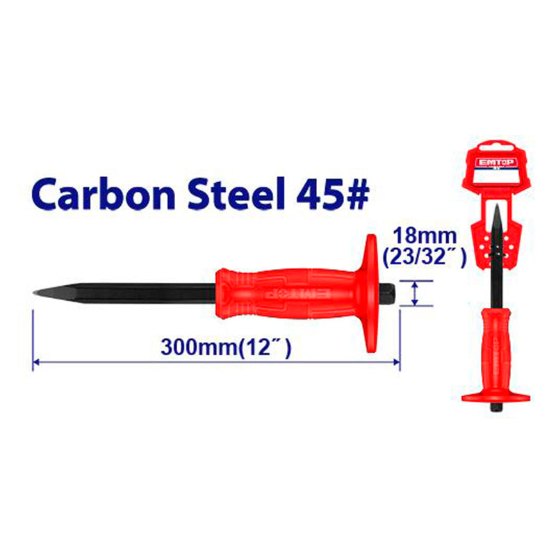 CINCEL DE PUNTA LARGO 12 Pulg, MANGO 3/4 . MARCA EMTOP