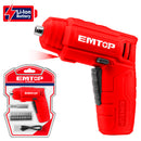 Atornillador de mano de batería de litio, 4 voltios, Emtop, ecsr0402