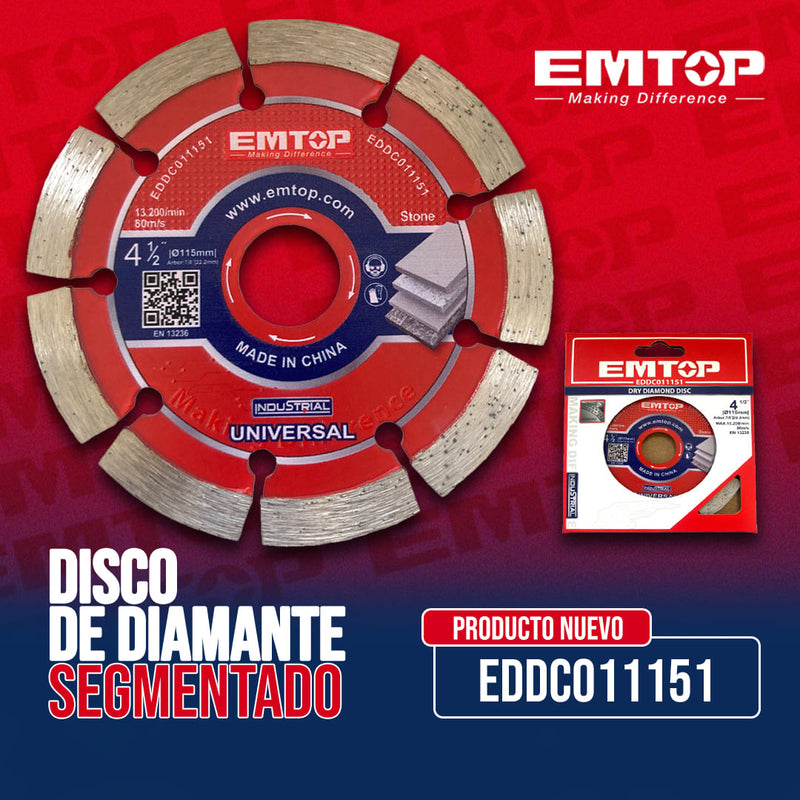 DISCO DE DIAMANTE, SEGMENTADO, PARA CONCRETO DE 4-1/2 PULG. MARCA EMTOP