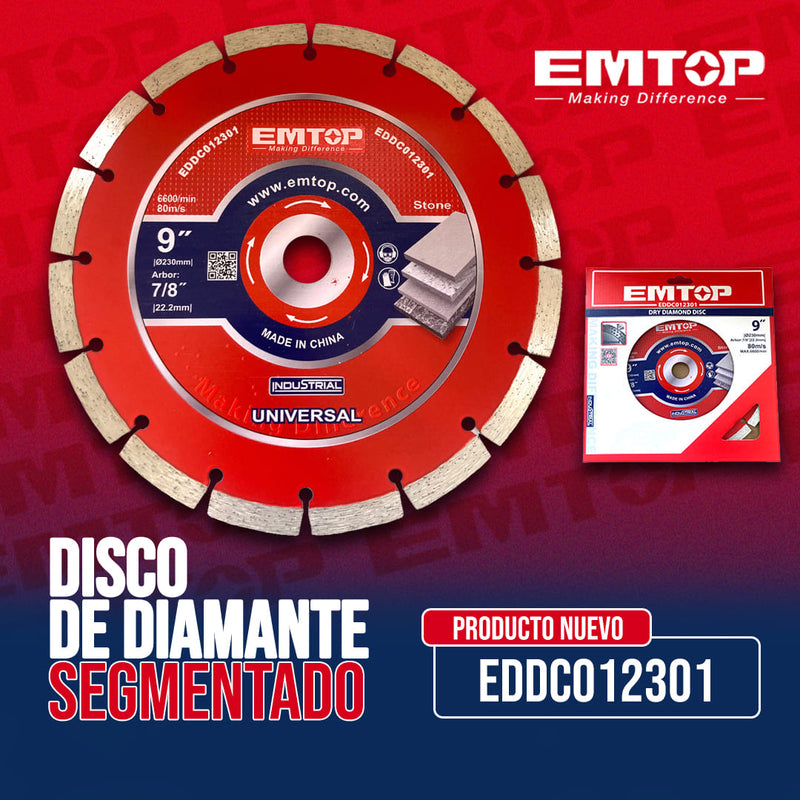 DISCO DE DIAMANTE, SEGMENTADO, PARA CONCRETO DE 9 PULGADAS. MARCA EMTOP