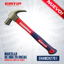 MARTILLO DE UÑA 20 ONZAS, MANGO DE FIBRA DE VIDRIO. MARCA EMTOP
