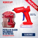 PISTOLA DE SILICON INALAMBRICA DE 20 VOLTIOS, DIAMETRO DEL SILICON 11.2MM, SIN CARGADOR NI BATERIA. EMTOP