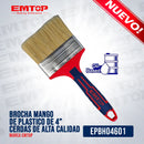 BROCHA MANGO DE PLASTICO DE 4 PULGADAS CERDAS DE ALTA CALIDAD. MARCA EMTOP