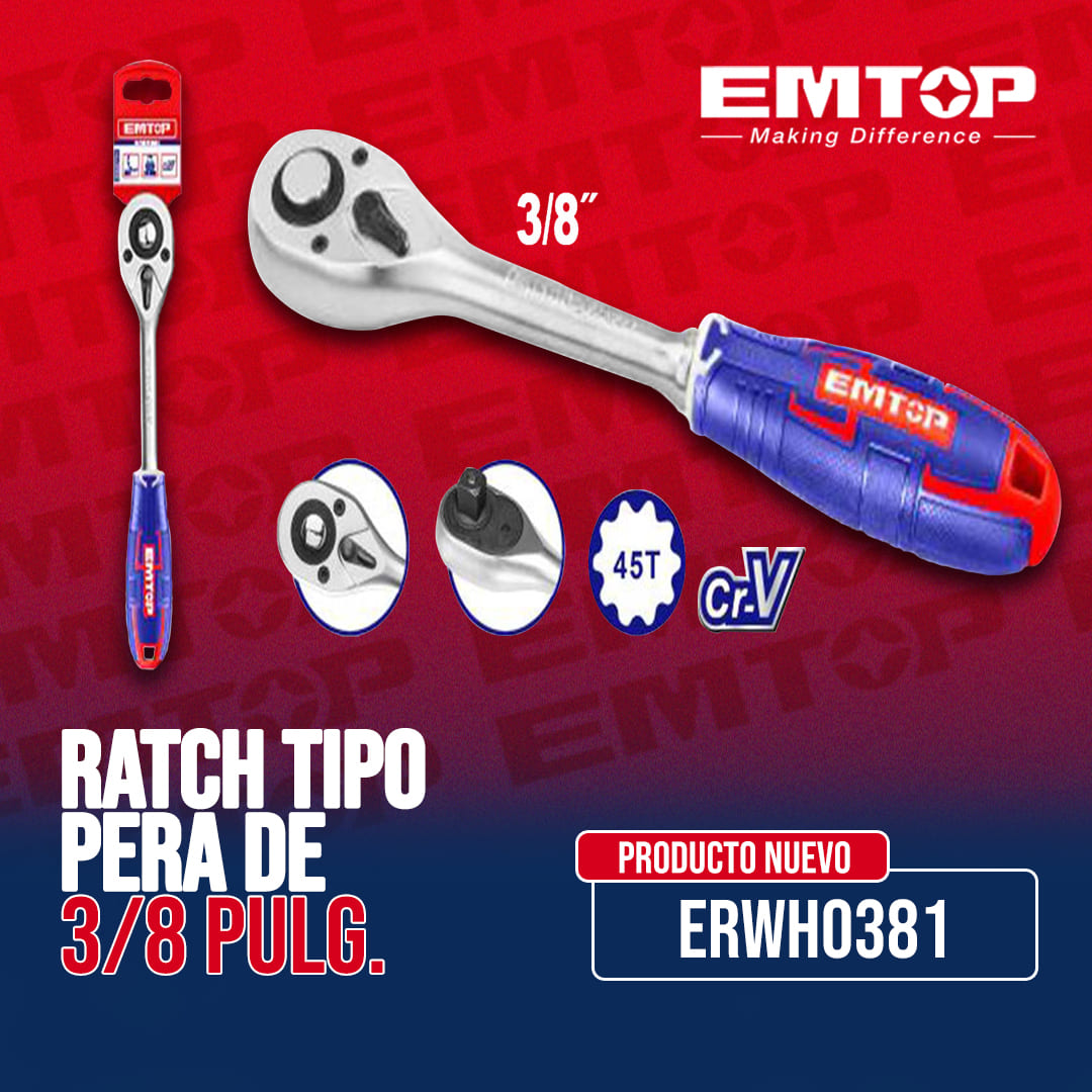 RATCHET DE 3/8 PLGS TIPO PERA CON DESCONECCION RAPIDA, EMTOP, ERWH0381