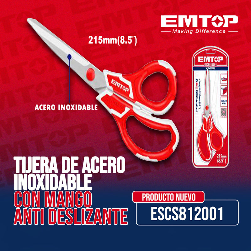 TIJERA DE ACERO INOXIDABLE CON MANGO ANTI DESLIZANTE. MARCA EMTOP