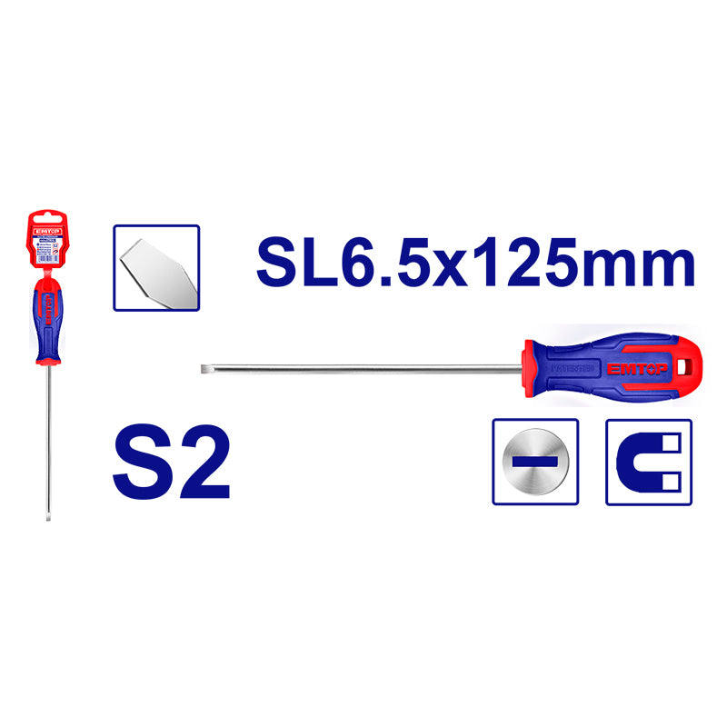 Desarmador plano, 5 plgs x 1/4 plgs, Emtop, esdrsl6502
