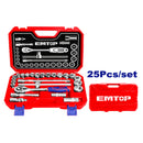 JUEGO DE LLAVES 25 PCS, COPAS RAIZ DE 1/2 PULGADA, MEDIDAS EN MM, ESKT12251, EMTOP