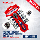 Juego de copas raíz de 1/4 plg, 14 piezas, milimétricas, Emtop, ESKT14141