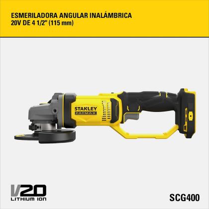 ESMERILADORA INALAMBRICA DE 4 1/2 PLGS, 20 VOLTIOS, CON LINTERNA SCL020 GRATIS, SCG400M2K-OF, STANLEY