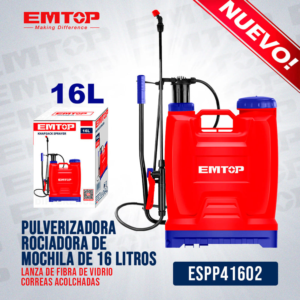 PULVERIZADORA/ROCIADORA DE MOCHILA DE 16 LITROS, LANZA DE FIBRA DE VID