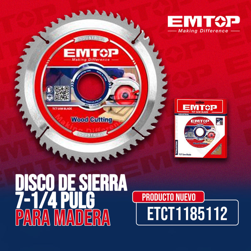 DISCO DE SIERRA, 7-1/4 PULG, 24 DIENTES, EJE DE 20MM, 25/32 PULG, PARA MADERA. MARCA EMTOP