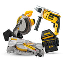 COMBO SIERRA INGLETEADORA DE 10 PULG, 1600 WATTS, BARRENO PERCUTOR 1/2, 650 WATTS Y CARTUCHERA. MARCA DEWALT