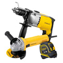 COMBO DE BARRENO PERCUTOR 1/2, 850 WATTS, ESMERILADORA 4 1/2, 650 WATTS Y METRO DE 5 MTS. STANLEY