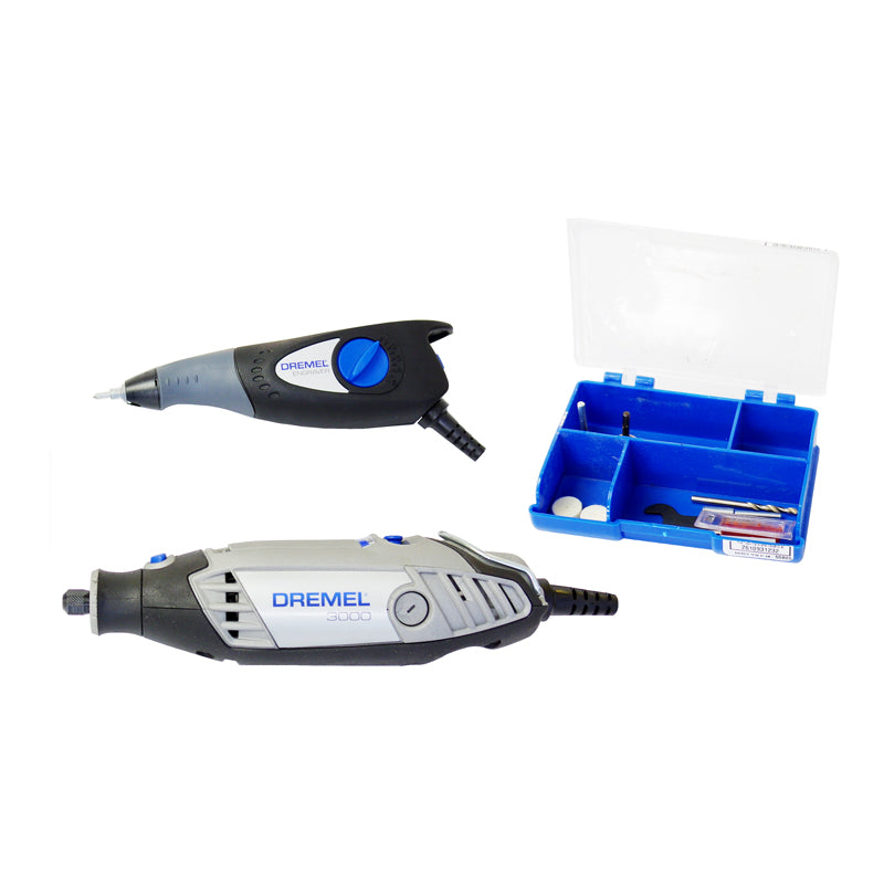 Roto Tool electrico, 130 watts, 0-33000 rpm, eje 1/8, 10 accesorios, incluye grabador eléctrico, F0133000BE, 3000, Dremel