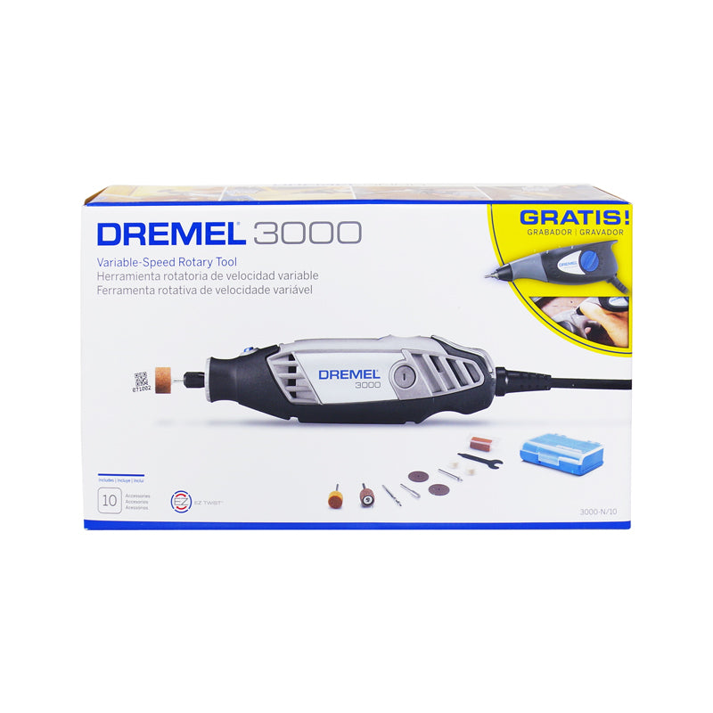 Roto Tool electrico, 130 watts, 0-33000 rpm, eje 1/8, 10 accesorios, incluye grabador eléctrico, F0133000BE, 3000, Dremel