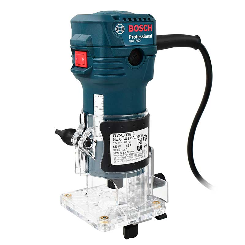 Router de mano, 550 watts, 33000 rpm, collet de 1/4 plgs, 06016A00G0, GKF 550, Bosch