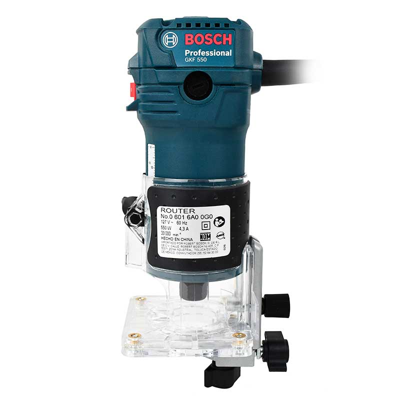 Router de mano, 550 watts, 33000 rpm, collet de 1/4 plgs, 06016A00G0, GKF 550, Bosch