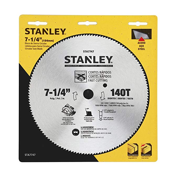 DISCO DE SIERRA PARA PLYWOOD DE 7 1/4PULG x 140 DIENTES, DIENTE ORDINARIO, STA7747, STANLEY