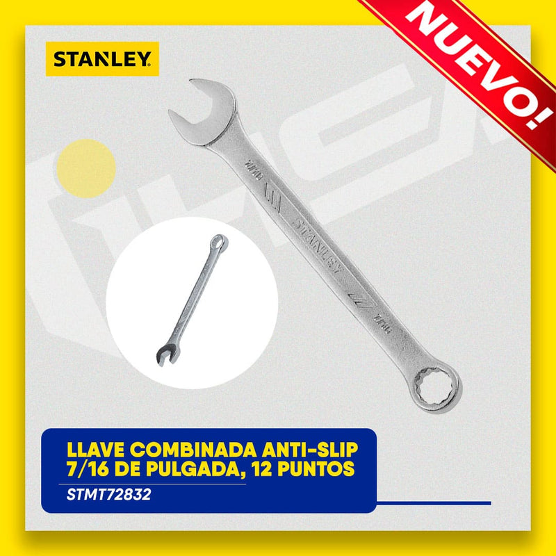 LLAVE COMBINADA ANTI-SLIP, 7/16 DE PULGADA, 12 PUNTOS. MARCA STANLEY