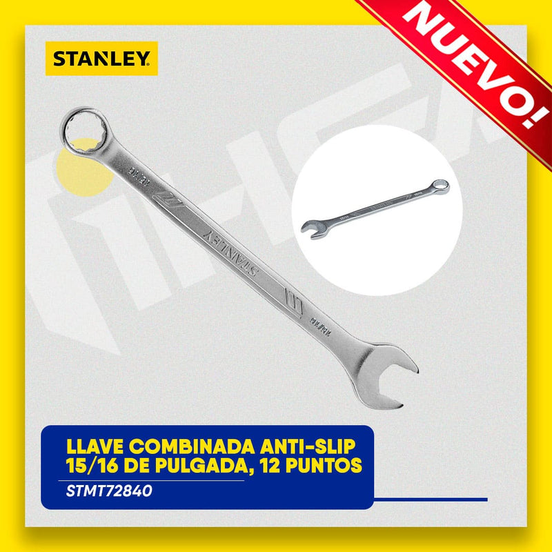 LLAVE COMBINADA ANTI-SLIP, 15/16 DE PULGADA, 12 PUNTOS. MARCA STANLEY