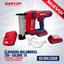CLAVADORA INALAMBRICA DE 20 VOLTIOS, CALIBRE 18, INCLUYE 2 BATERIAS Y CARGADOR. MARCA EMTOP