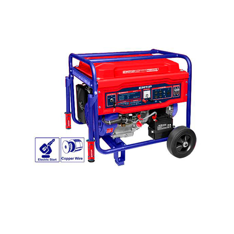 GENERADOR DE 6500 WATTS, GASOLINA, MOTOR 4 TIEMPOS, EMTOP, ULGGRD6511