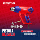 PISTOLA DE CALOR, 2,000 WATTS CON 1 RASPADOR Y 3 BOQUILLAS . MARCA EMTOP