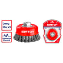 CEPILLO DE ALAMBRE TRENZADO DE COPA, DIAMETRO 3 PULGADAS, EJE 5/8 PULGADAS.MARCA EMTOP